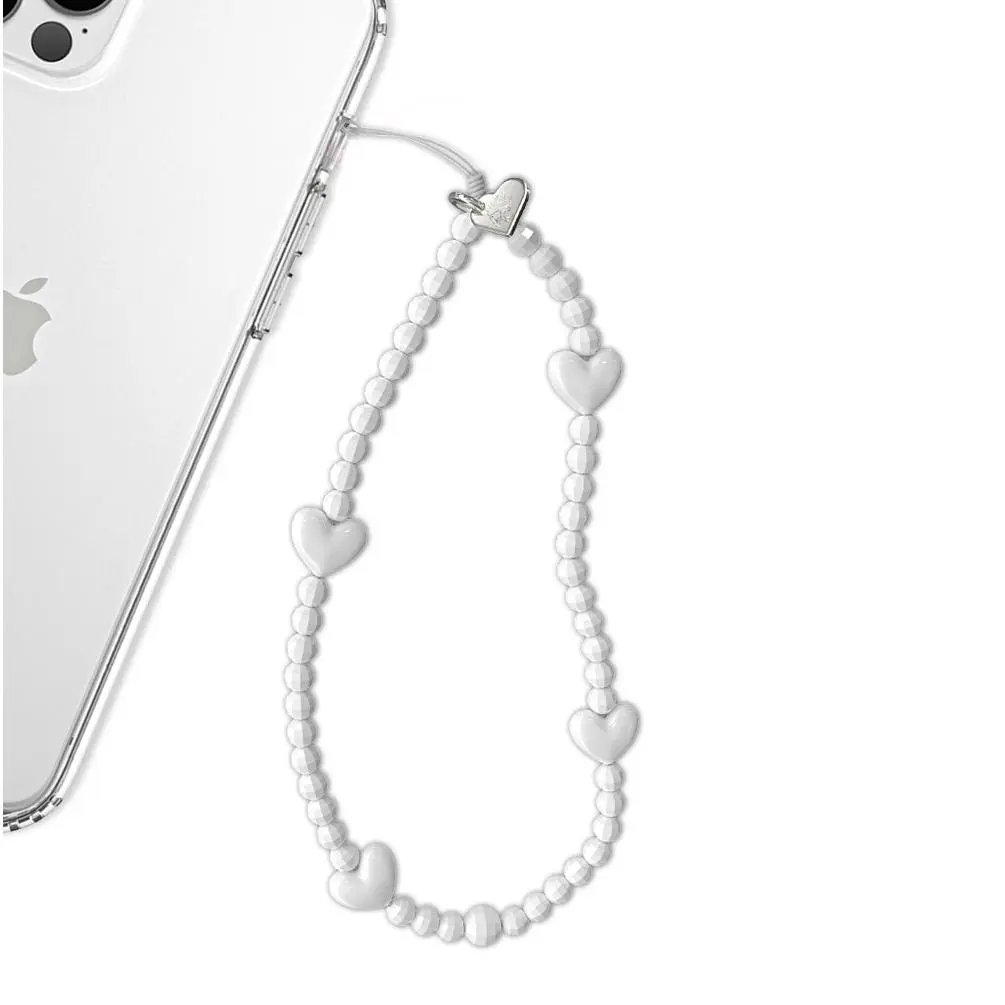 Velvet Caviar White Heart Cellphone Charm - Handmade, Elegant Personalized Phone Decoration, Secure Accessory for iPhone & Android, Ideal Gift for Key Occasions