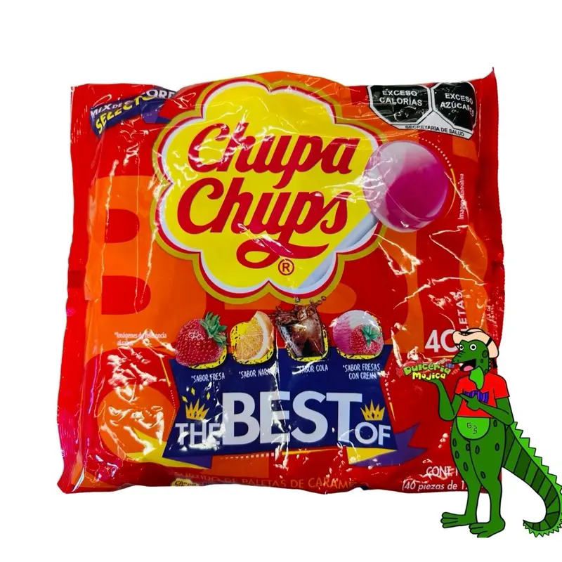 Chupa Chups The Best of Mixed Caramel Lollipops - Strawberry, Orange, Cola, and Strawberries and Cream Flavored Lollipops, 40 pieces, 480 g
