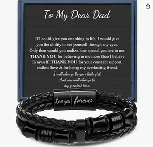 Birthday Valentines Day Gifts for Son Grandson Man Dad Boyfriend Husband Brother Double-Row Braided Leather Bracelet for Men 7.5 8.5 9 Inches