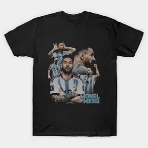 Messi Vintage T-shirt - Black Classic Design with Messi Name & Action Graphic for Fans