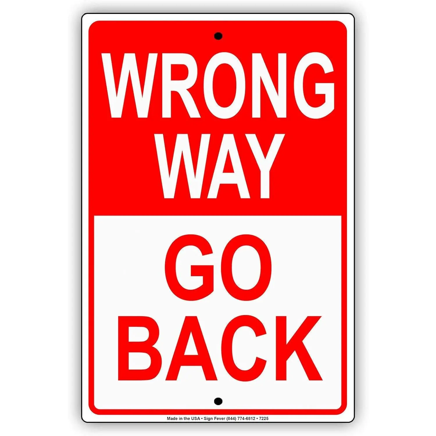 "Wrong Way Go Back" 8"x12" Hangable Metal Road Sign Plaque a009, Rounded Corners Road Safety Warning Tin Sign, Home Decor Gift for All Ages to Avoid Injuries, Rectangular Wall Metal Plaque