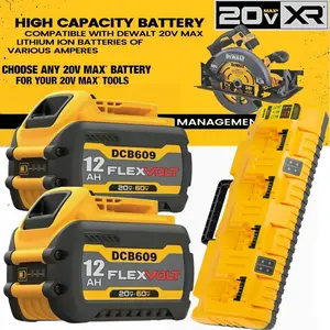 2Pack For DeWalt 20V 20 Volt Max 12.0AH Lithium Battery DCB690 and Four-port Charger