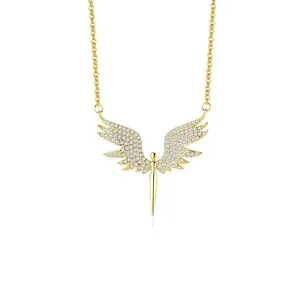 Sterling Silver Accessible Luxury Inlaid Zircon Angel Wings Necklace for Women Fashionniche Style Design Clavicle Chain