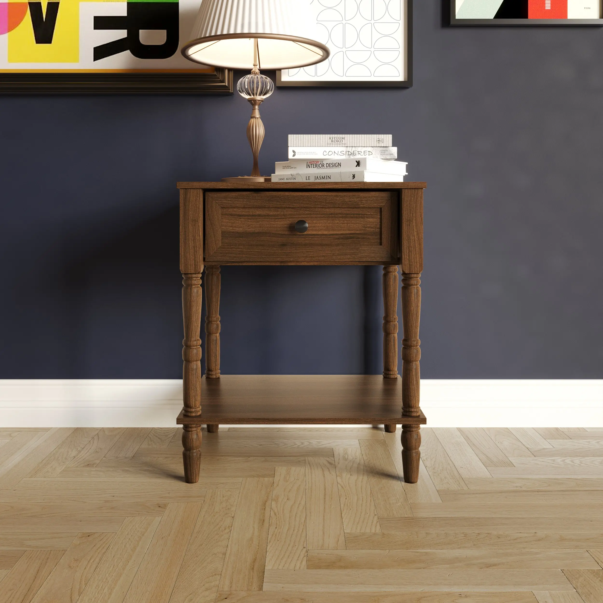Favorer Rumford 1-Drawer Nightstand with Wooden Top and Simple Design