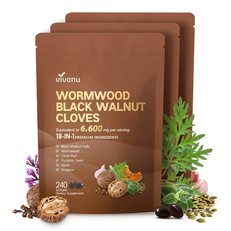 VIVONU Wormwood Black Walnut Cloves Capsules - Boost Metabolism & Enhance Energy | Contains Black Walnut, Garlic, Wormwood, and More | 240 Capsules (80-Day Supply)