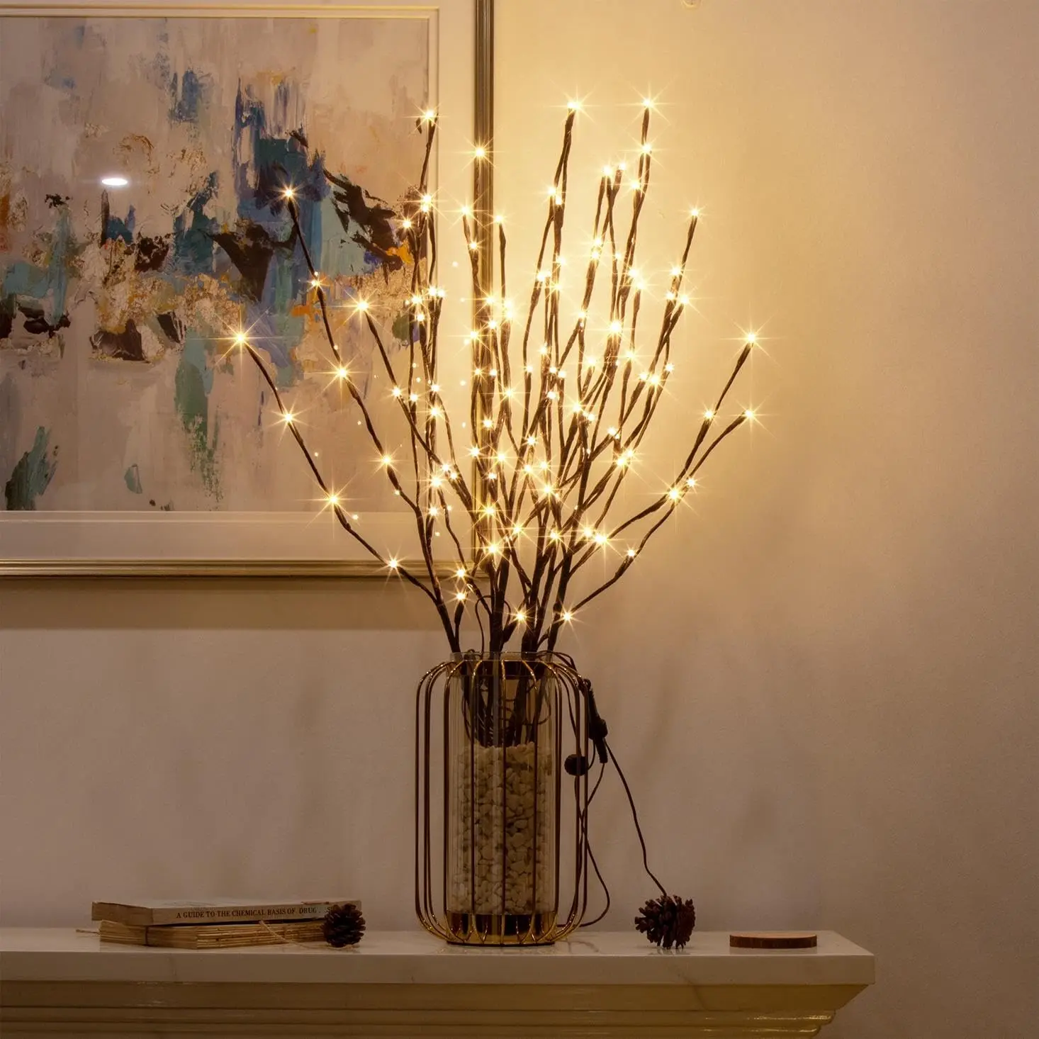 3 Pack LED Branch Lights, Lighted Branches, Battery Powered, LED Mood Light, LED Mood Lighting, Decorative Light Decor, Artificial Tree Decorations for Vases, Tables, Fireplace Mantels, Home Wedding Party Decoration, Tabletop Decoration
