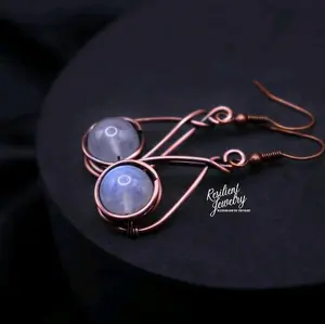 Moonstone Copper Teardrop Earrings- Wire Wrapped Crystal Earrings