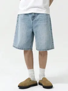 Men's Solid Color Denim Shorts, Summer Street Fashion Casual Jeans, Light Blue Trendy Shorts, Daily Wear Stylish Fitted Clothing, Streetwear