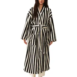 Yimoon Womens Striped Robe Fluffy Long Plush Bathrobes Fuzzy Warm Cozy Thick Oversized Loungewear Maxi Robe