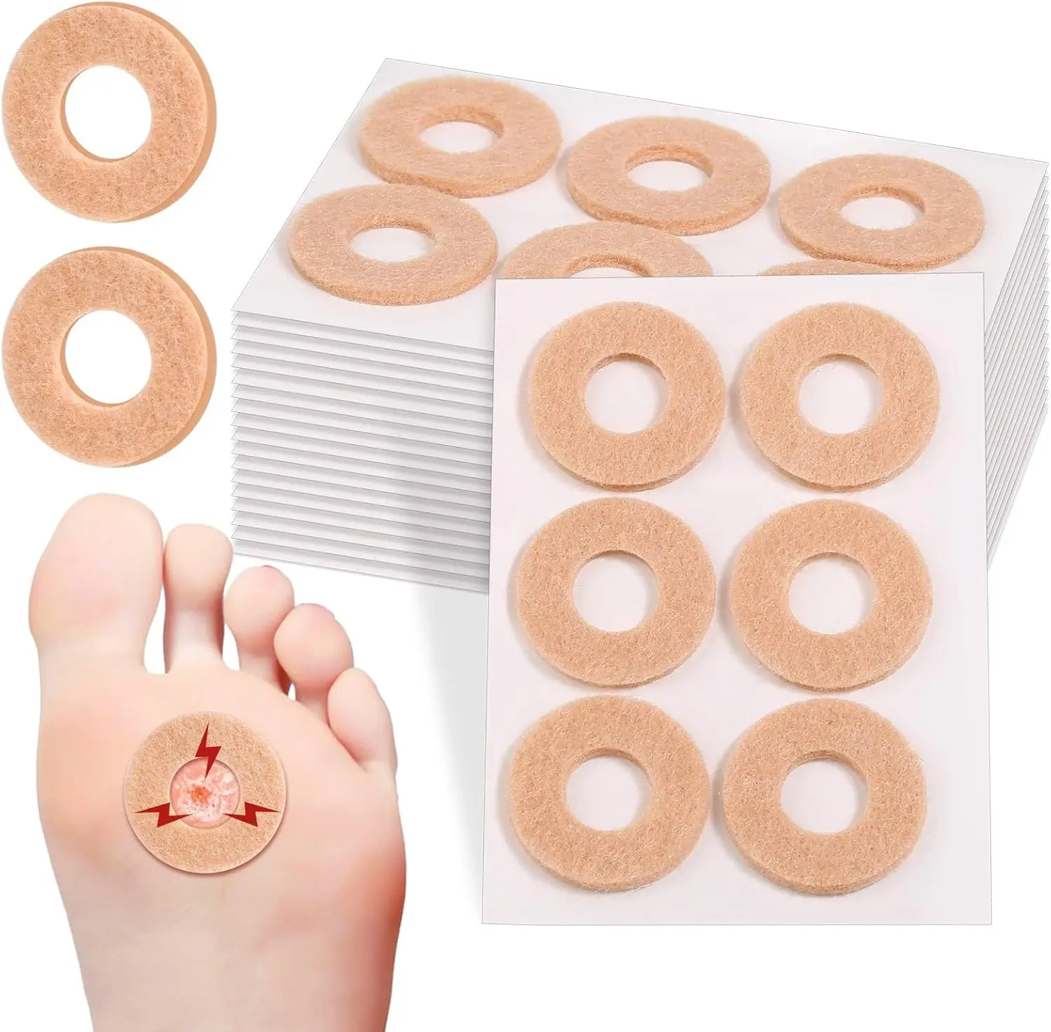 84 Pcs Premium Callus Cushion Pads for Feet, Self-Adhesive Corn Cushions, Blister & Bunion Protection, Foot Pain Relief Pads, Skin Color