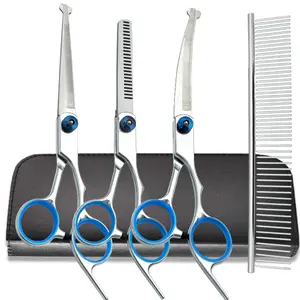 Professional Pet Grooming Scissors Set, Stainless Steel Dog Cat Clippers, Curved Straight Upward Blades, Dual Hand Use, Includes Comb, Grooming Tools