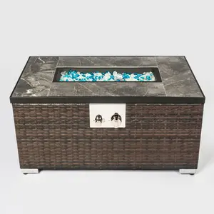 Propane  Fire Pit Rattan gas fire table, gas fire table with tile tabletop Outdoor Furniture Rain Cover