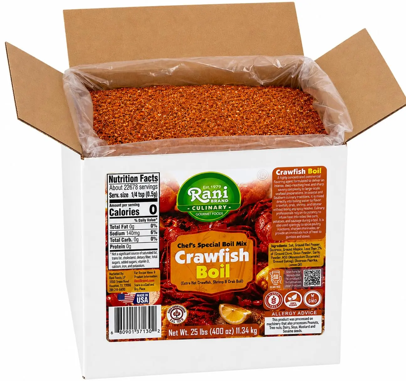 Rani Crawfish Boil (Extra Hot Crawfish, Shrimp & Crab Boil) 400oz (25lbs) 11.34kg Bulk Box ~ Gluten Free | NON-GMO | Kosher | Vegan | Product of USA