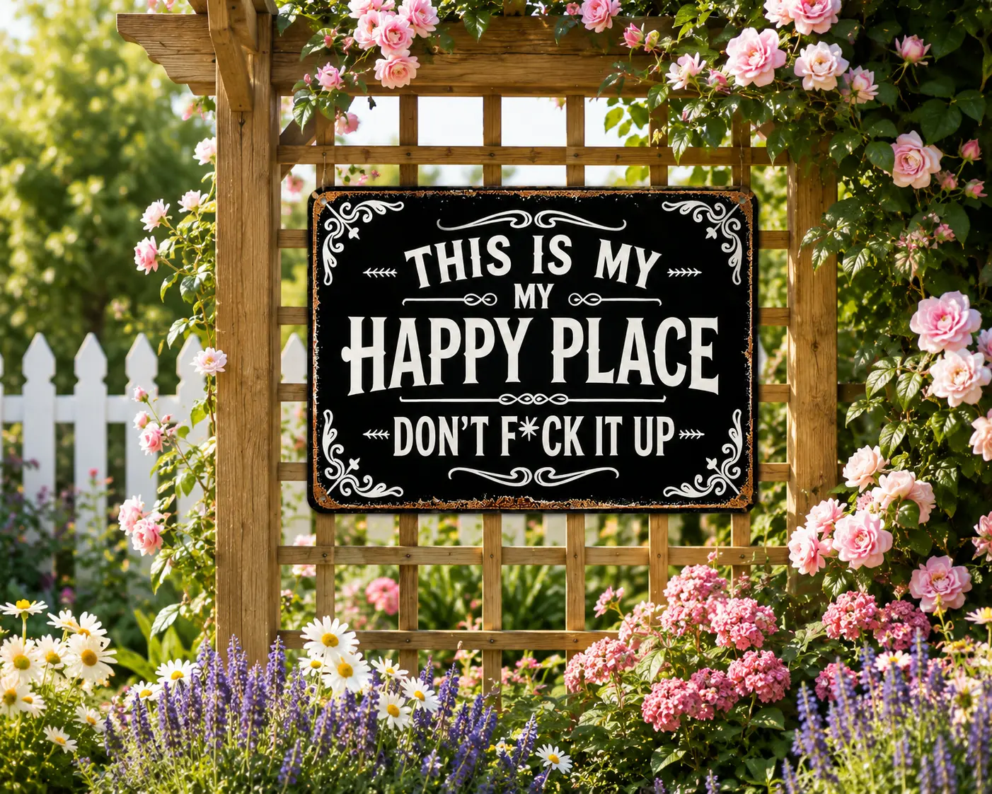 Funny Vintage Metal tin Sign 8x12 Inches, This Is My Happy Place Don't F*ck It Up Wall Decor, Bedroom Decor, House Decor, Whimsical Home Decor, Retro Poster for Living Room Garage Bar Patio sign vintage