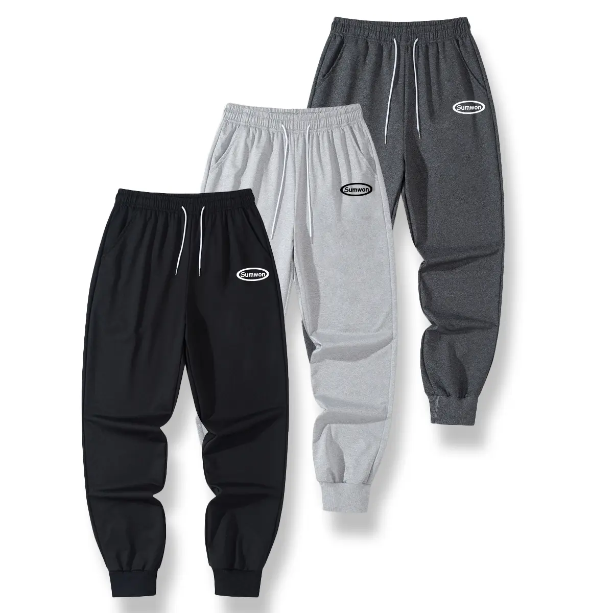 Men's Grey Sweatpants, Regular Fit Printed Polyester Pants with Mid Waist, Drawstring, and Pockets for Casual Gym Wear, Everyday Sweatpants, Jogging Sweatpants