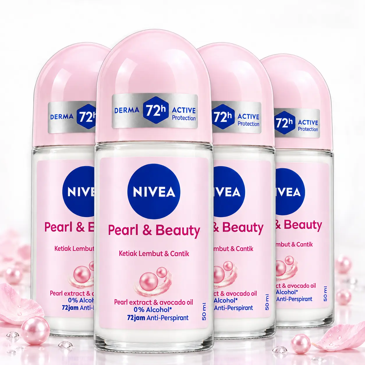 NIVEA Pearl & Beauty Roll-On Antiperspirant Value Bundle (50ml) - Derma 72H Active Protection, Alcohol-Free, Gentle, Nourishing Avocado Daily Women's Body Care, Long-Lasting Odor Control, Smooth Underarm Care