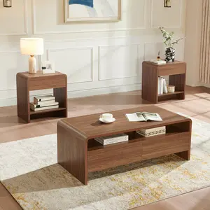 [Memorialday]AMERLIFE 3-Piece Living Room Table Set, Includes Coffee Table & 2 End Tables, Modern Coffee Table Sets with Large Storage Drawers & Smooth Rounded Edges