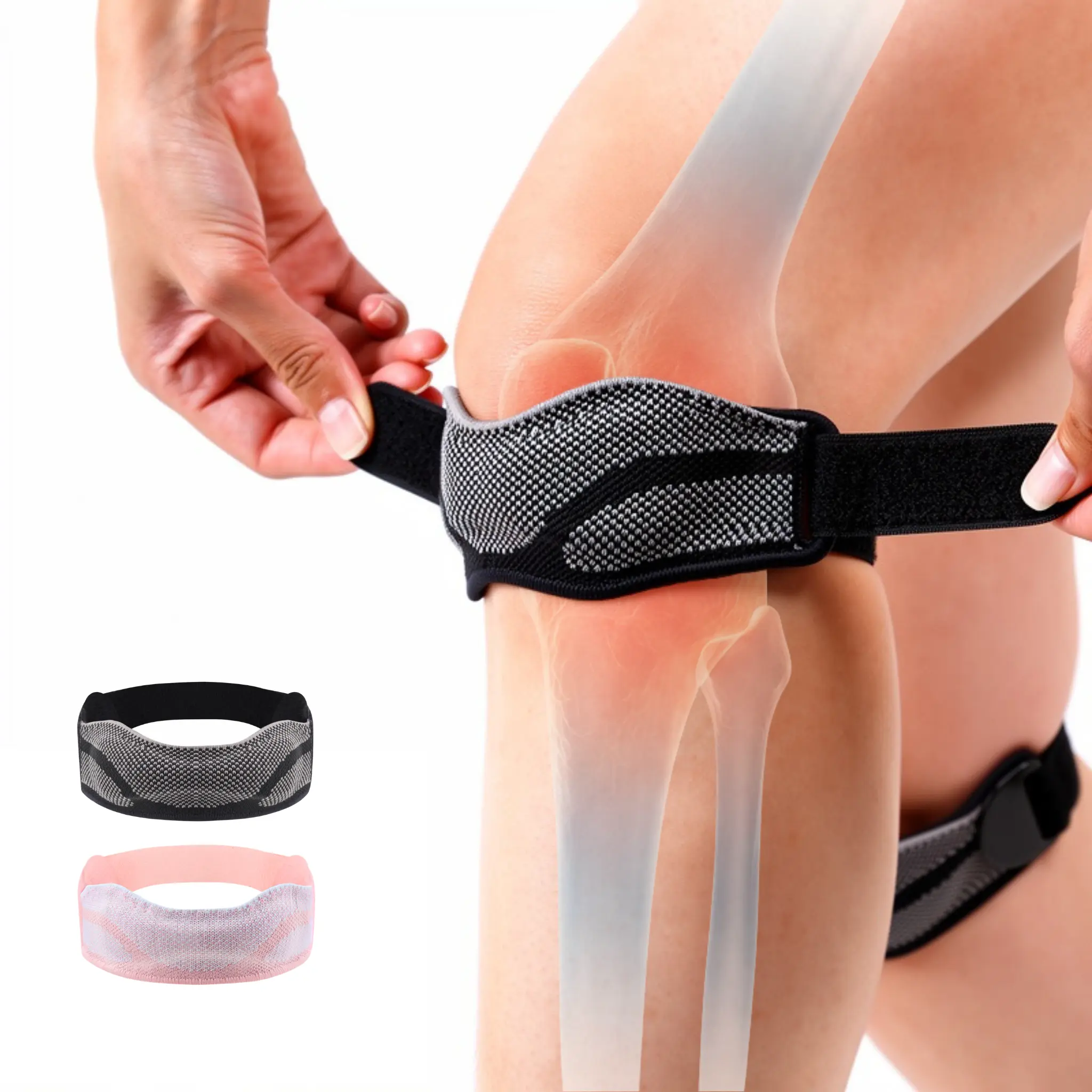 AthliQ Patella Tendon Knee Strap 2 Pack, Adjustable Knee Pain Relief Support Brace with 10mm Shock-Absorbing Silicone Pad & Buckle for Jumper's Knee & Running Sports, Patella Band