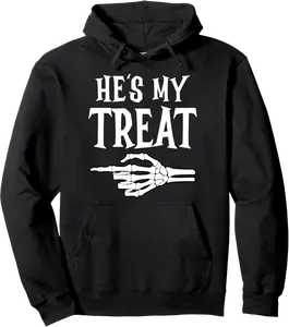 He's My Trick Matching Couple Skeleton Halloween Costume Pullover Hoodie - Elizabethtej Shop 89B0DHTK38S5