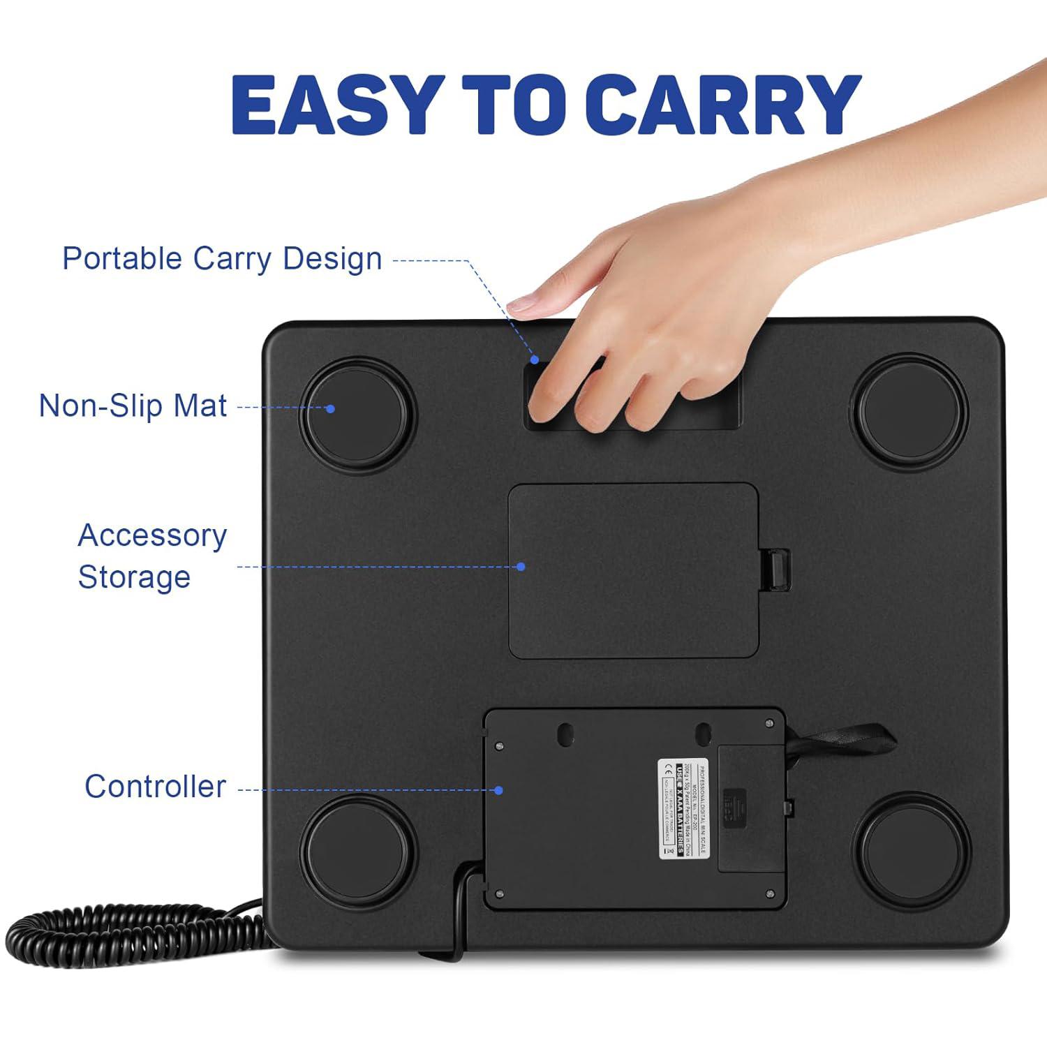 Digital Shipping Scale 200kg/440lb with 10g Accuracy, Stainless Steel Platform Postal Scale with Hold/Tare Function, Luggage Parcel Express Courier Pet Scale for Packages Small Business, Battery & AC/DC Adapter Powered