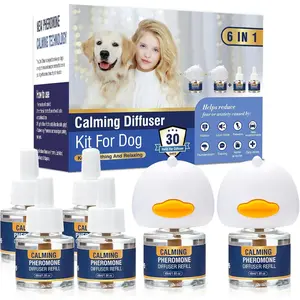 Dog Calming Pheromones Diffuser 6 in 1 Kit, 2 Plug in + 4 x 48ml Refill, Appeasing Diffuser to Calm Dogs, Relieve Anxiety Reduce Aggression Fighting Barking Stress, Tasteless 120 Day Supply