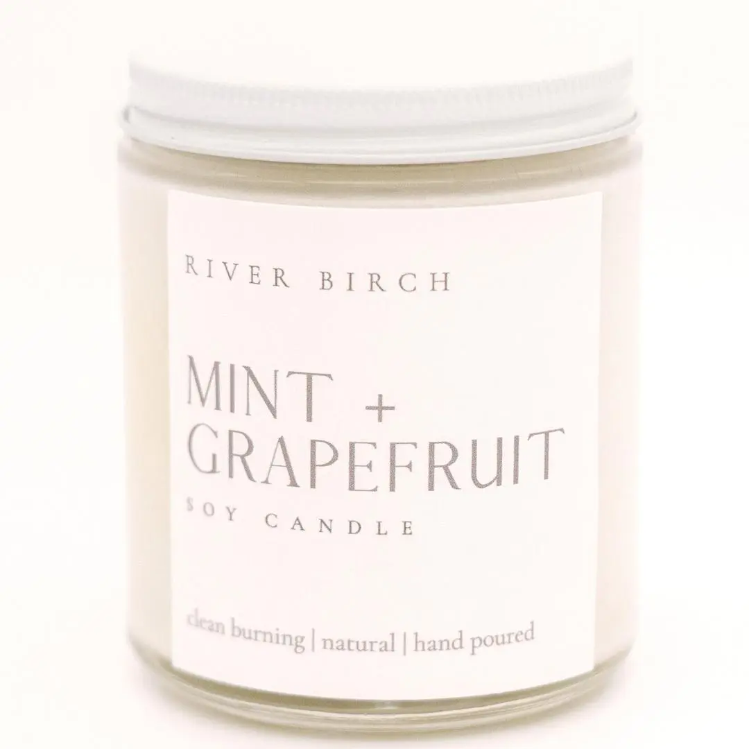 River Birch Mint + Grapefruit Clear Jar 8.5oz Soy Candle - Refreshing Fragrance with Lavender & Rhubarb - Limited Edition 2021 Decor Ornaments