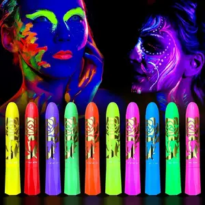 Party Glow Neon Face Paint – Water-Based UV Reactive Makeup Crayons, Long-Lasting & Easy to Remove, Glows in UV Light, Perfect for Festivals, Night Parties, and Creative Body Art Cosmetic 6 Pcs clown makeup