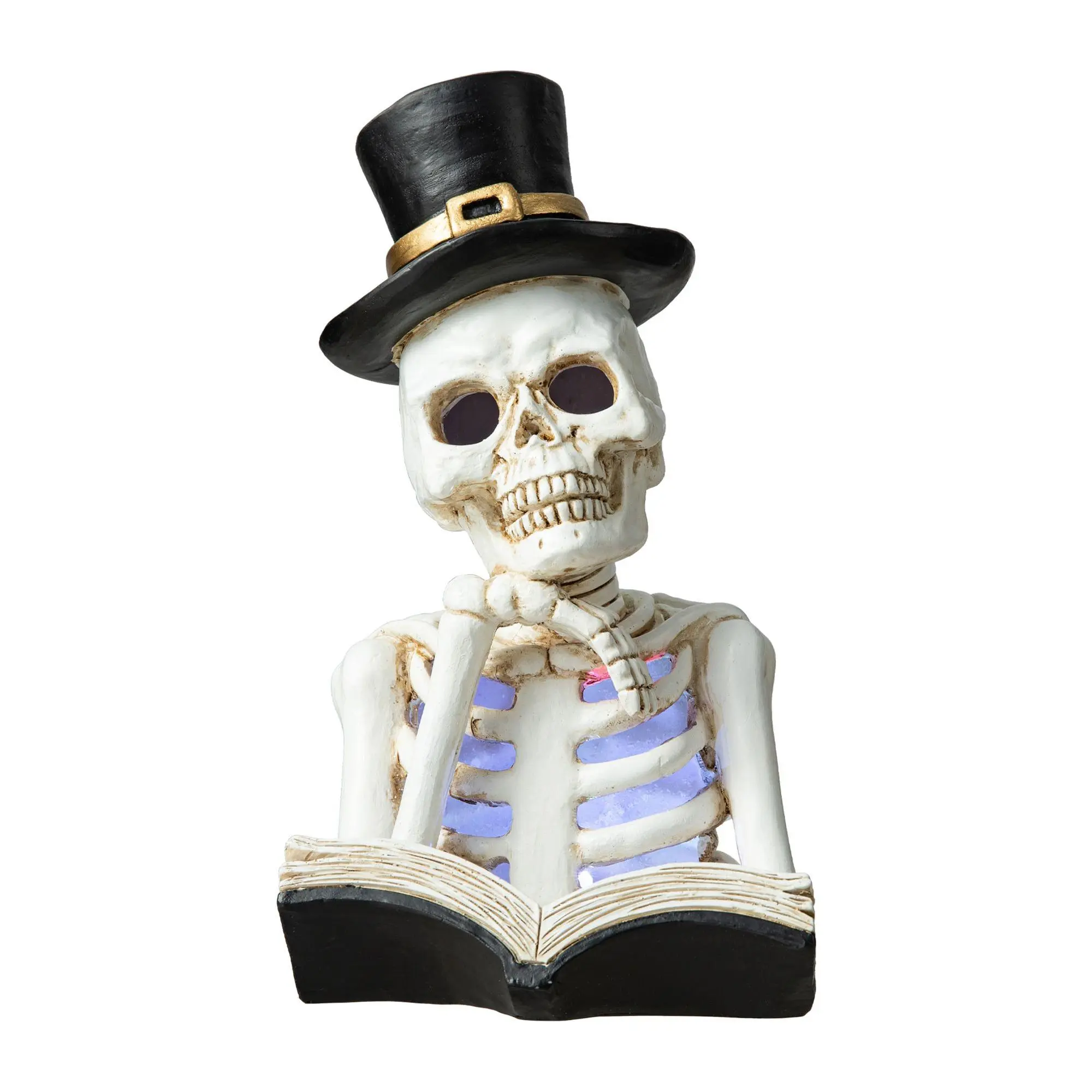 Glitzhome 10" Lighted Halloween Skull Reading Bok Table Decor