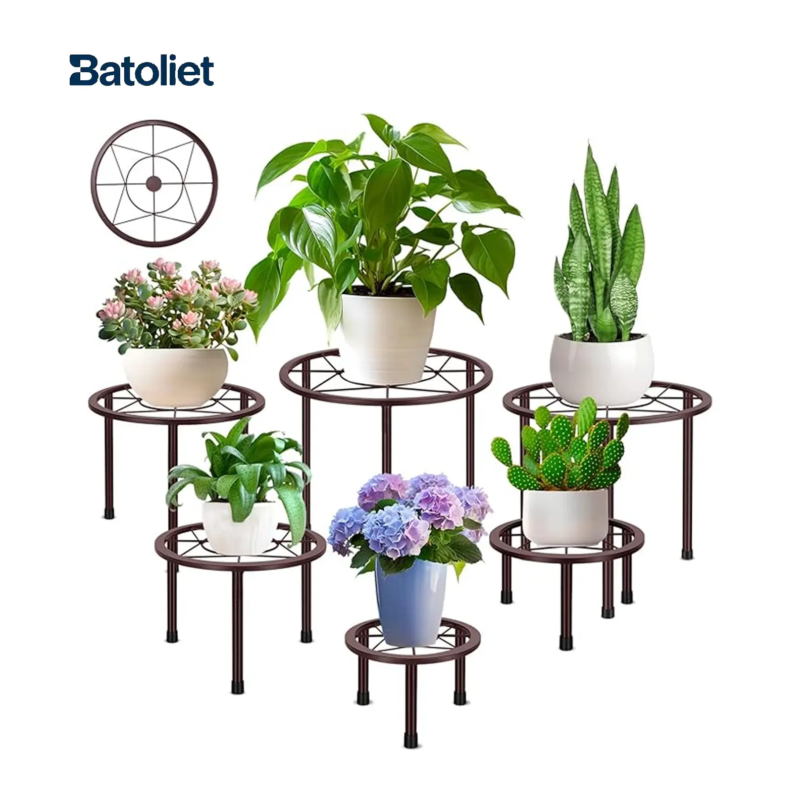 6-Piece Heavy-Duty All-Metal Plant Stands - Rustproof Weather-Resistant Wrought Iron Supports Plants with Classic Floral Pattern for Living Rooms, Gardens, Mother's Day Gift, Roots Stay Drier