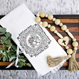 Bible Verse Embroidered on Kitchen Towel - Quilt Block with Prayer for Cleanliness and Spiritual Guidance - Cleaning