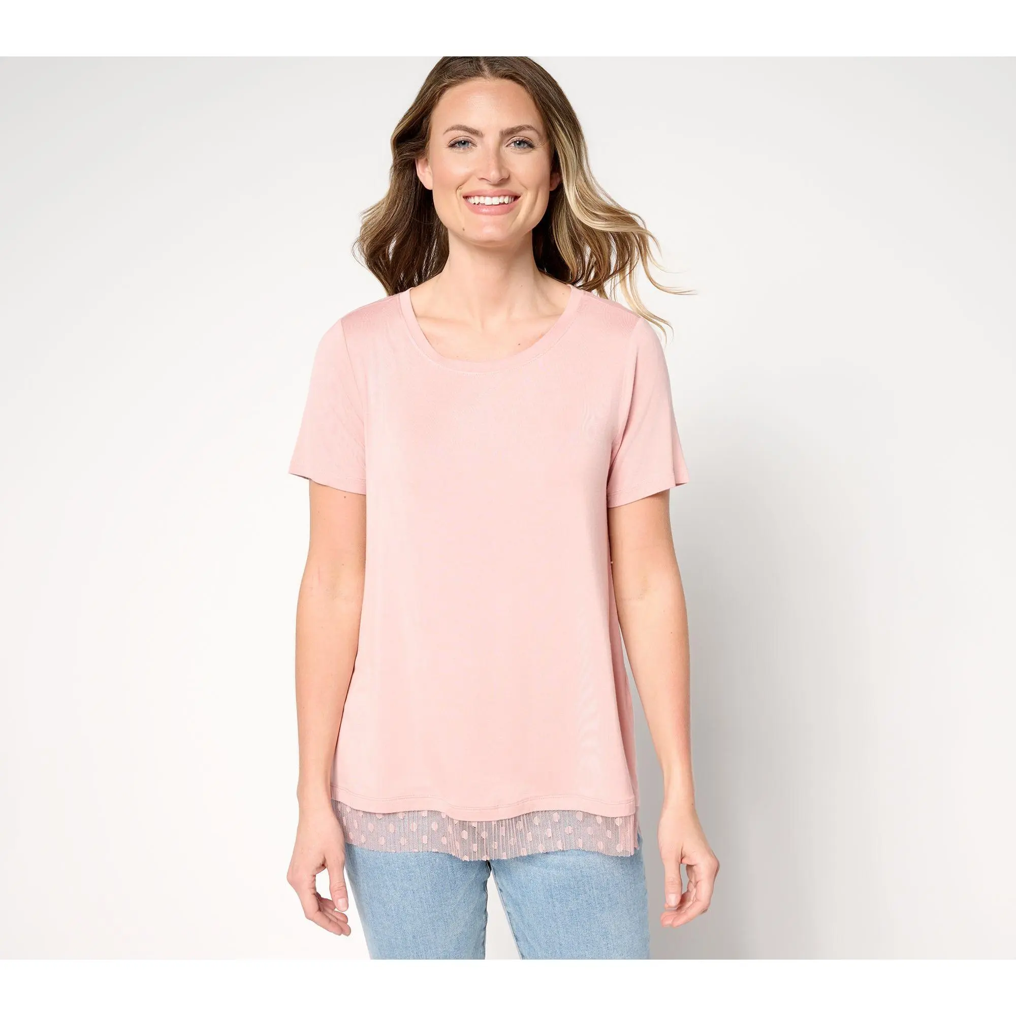 LOGO Layers by Lori Goldstein Short Sleeve Tee with Mesh Hem