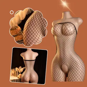 Women’s One-Piece Mesh Jumpsuit Bodysuit, Plain Net Design