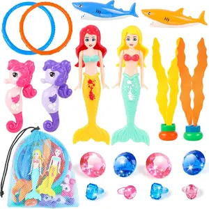 19 Piece Mermaid Pool Dive Toy Set, Includes Dive Gems, Dive Rings, Storage Bag, Perfect for Summer Pool Games, Fun Water Play Accessories, Entertainment