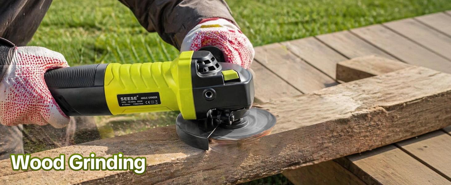 SEESE Angle Grinder, 5 Inch 8 Amp 11000PRM Electric Grinder Tool 6-Variable-Speed Metal Grinderand Cutting Wheels, Flap Disc and Auxiliary Handle for Cutting, Grinding, Polishing and Rust Removal