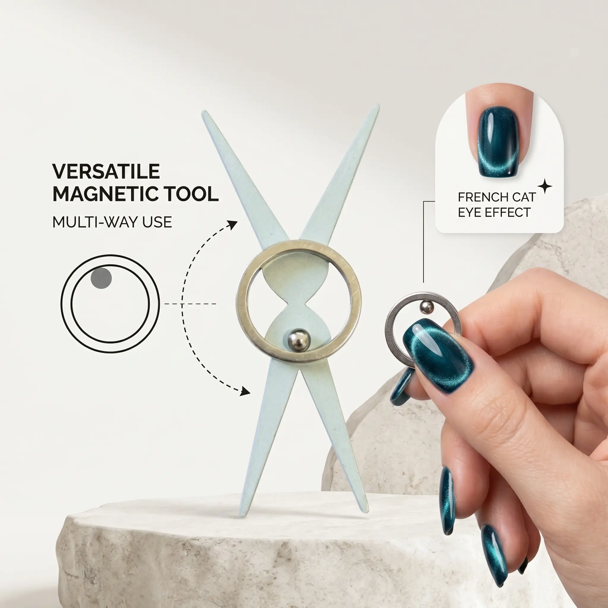 Durable & Safe Lightweight Metal Cat Eye Magnetic Nail Tool - 1 Pcs Manicure Tool for Nail Polish, DIY Manicures, Instant 3D Design Making, Festive Party Home Gift