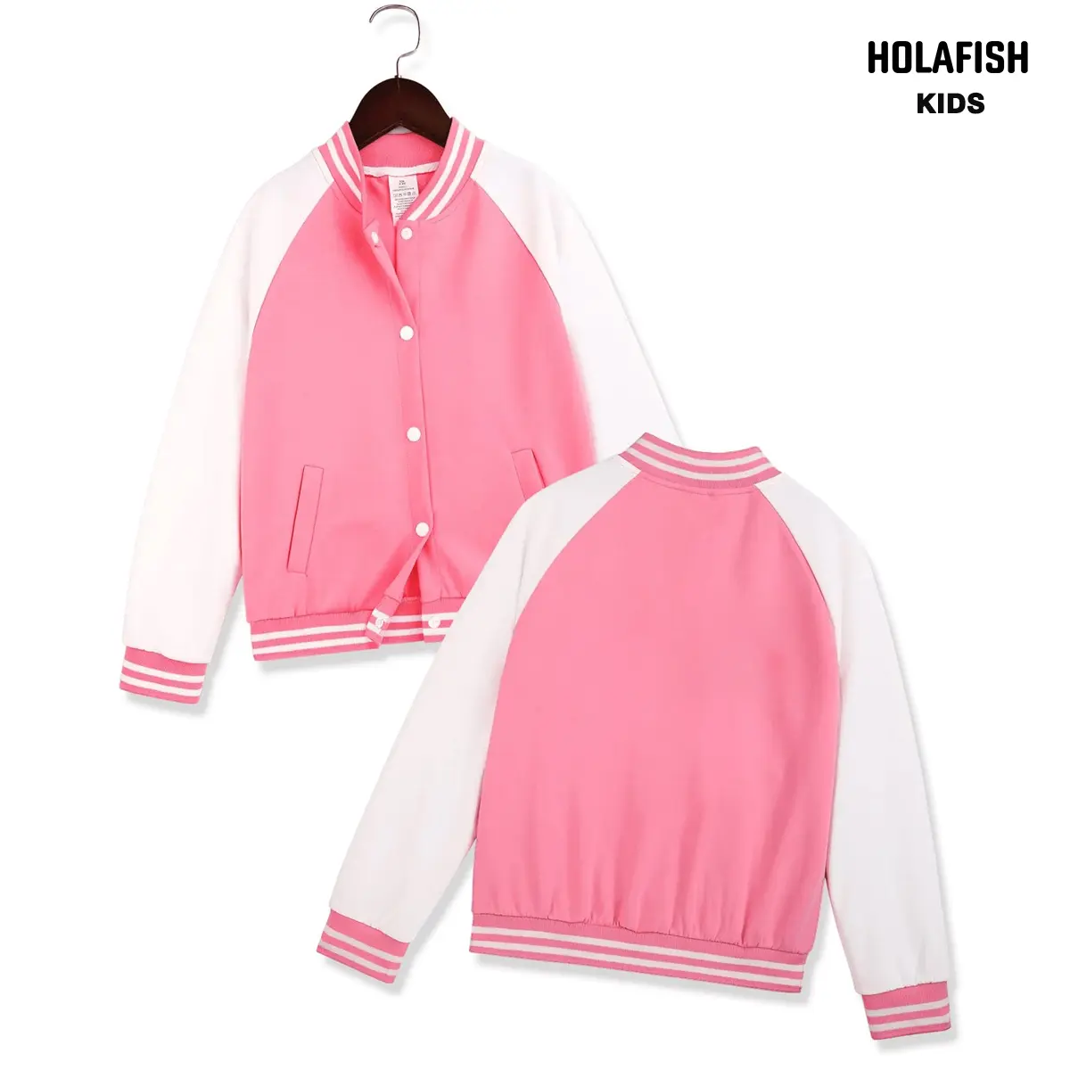 Holafish Girls Baseball Jackets Kids Casual Varsity Jacket School Bomber Jackets 3-10 Years Soft Breathable 100% Polyester Comfort Fit with Side Pockets