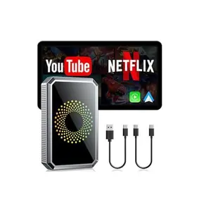 3-in-1 Magic Video Box for Streaming Netflix/YouTube/TikTok, Wireless Carplay Adapter Dongle with USB Drive for OEM Wired Apple Car Play and Android Auto Cars