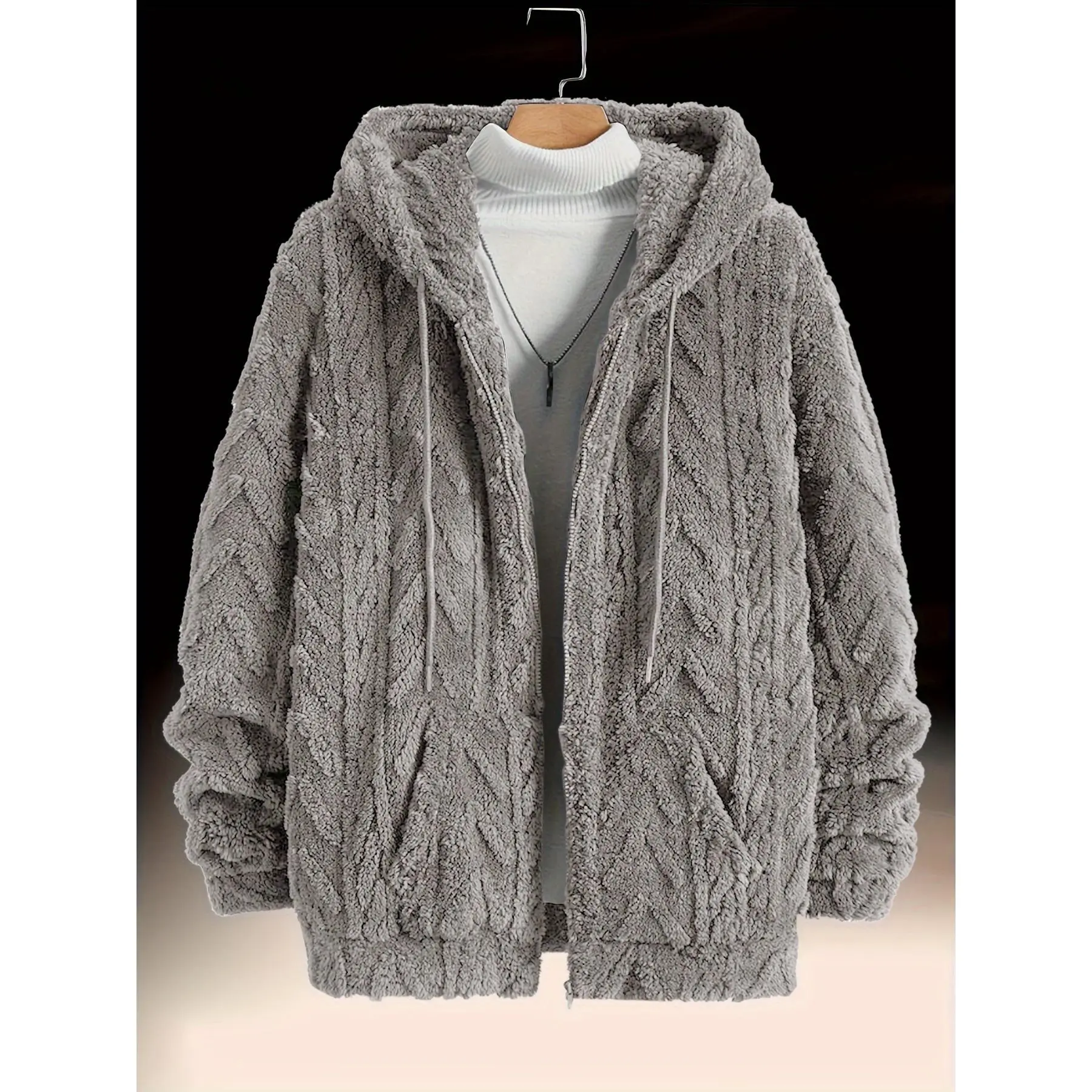 Wave Pattern Teddy Double-Sided Fleece Rest Warm Zipper Cardigan Sweater