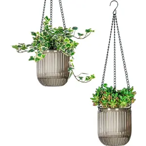 4.5" Self Watering Hanging Planters✨ 2-Pack Plant Parent Hack-Visible Water Level, Indoor/Outdoor Flower Pots with Chains