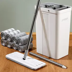 JOYMOOP 60" Mop and Bucket with 8 Reusable Microfiber Pads Hands Free Flat Floor Mop and Bucket Mop with Wringer Set