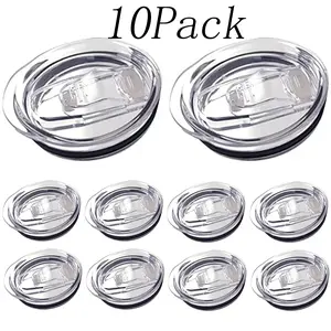 10 Pack Tumbler Lid set,Plastic Splash Covers tops,Clear Spill Proof Resistant Silicone Sliding Covers,for Tumbler Cooler