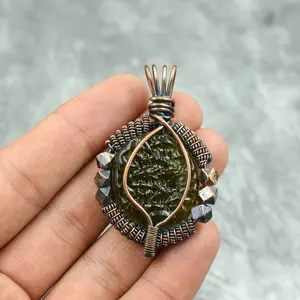 Moldavite Pendant Raw Moldavite Gemstone Copper Wire Wrapped Pendant Copper Jewelry Moldavite Wire Wrapped Handmade Pendant