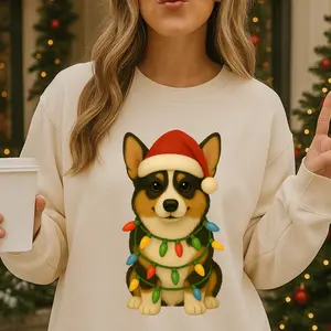 Christmas Tri Color Corgi Crewneck - Christmas Unisex Apparel Relaxed Fit Printed In The USA Clothing Womenswear Casual Comfort Cotton Top Athletic Boho Chic