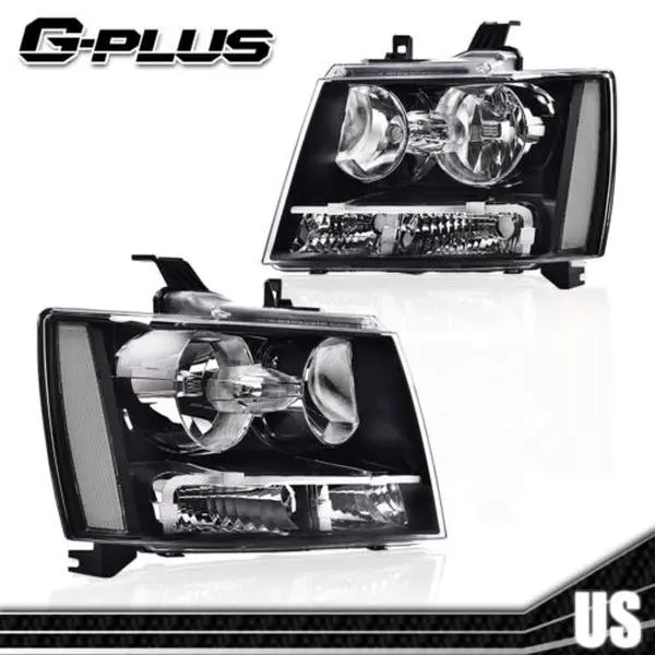 G-PLUS Black Headlight Pair for 2007-2014 Chevy Avalanche, Suburban, Tahoe - Automotive Headlight Assemblies, Aftermarket Lighting Assemblies & Components, Car Lighting, Vehicle Accessories, Chevy Truck Accessory, Car Exterior Upgrade