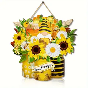 Vintage Summer Bee Welcome Wooden Hanging Sign, Weather-Resistant Outdoor Farmhouse Porch Front Door Decor, Rustic Home Decoration, Patio Garden Decoration, Garden Decor
