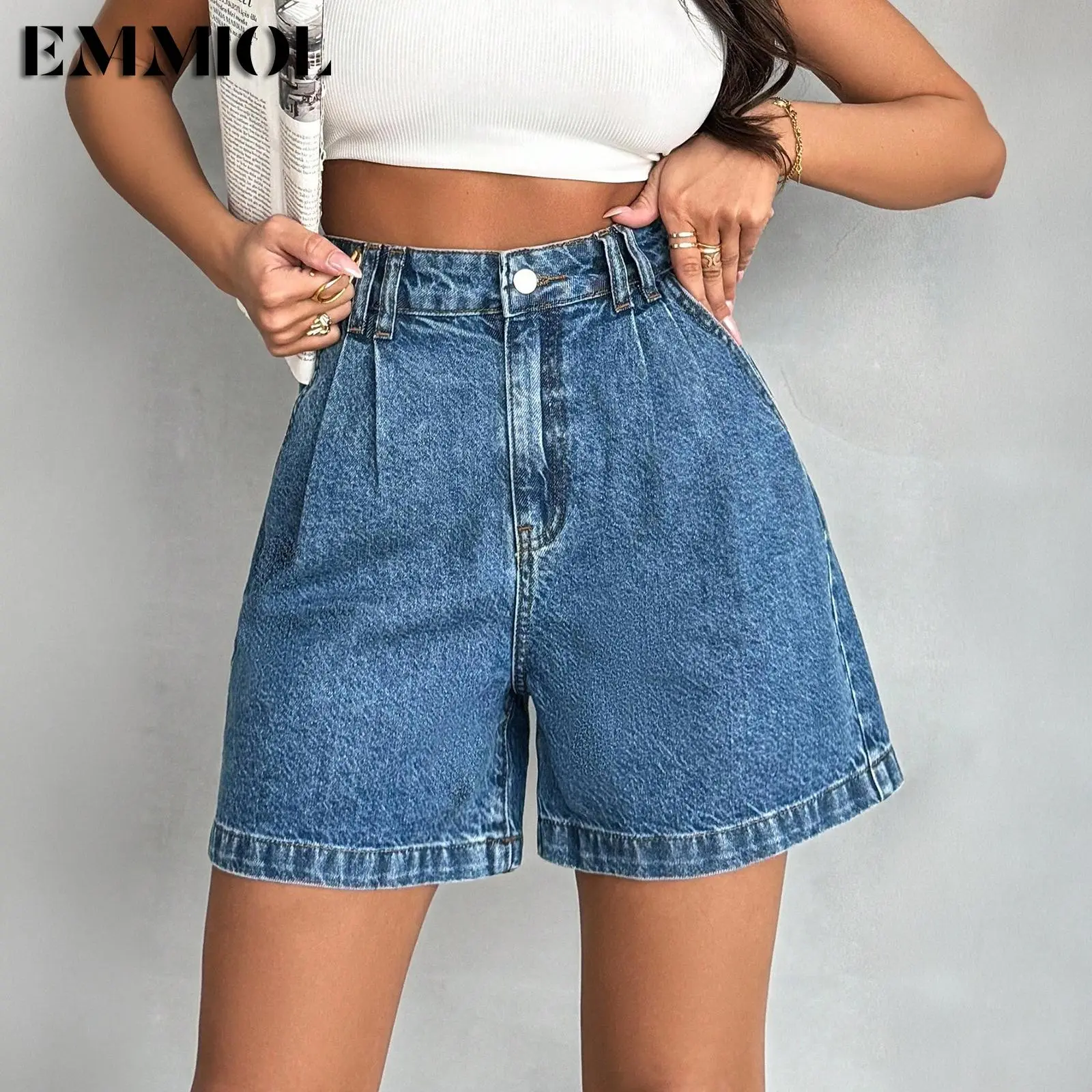 Emmiol Jean Shorts for Women High Waisted A Line Bermuda Denim Shorts Stretchy 2026 Summer Casual Bottoms Summer Vibes 90s Rich Mom Aesthetic Old Money Aesthetic Back to School