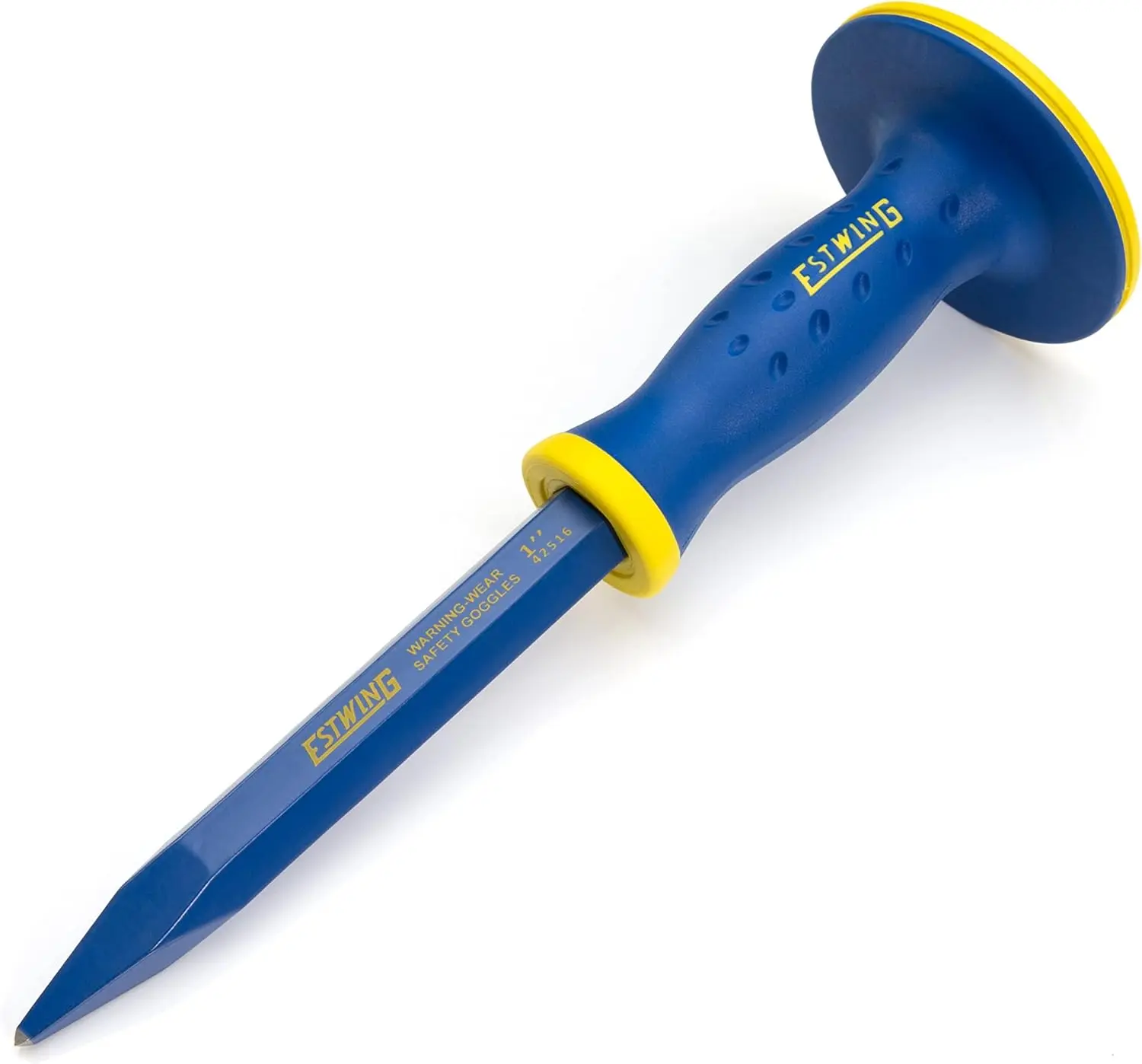 Estwing 5/8-inch Pointed Tip Hex Shaft Masonry Chisel with Protective Hand Grip Guard