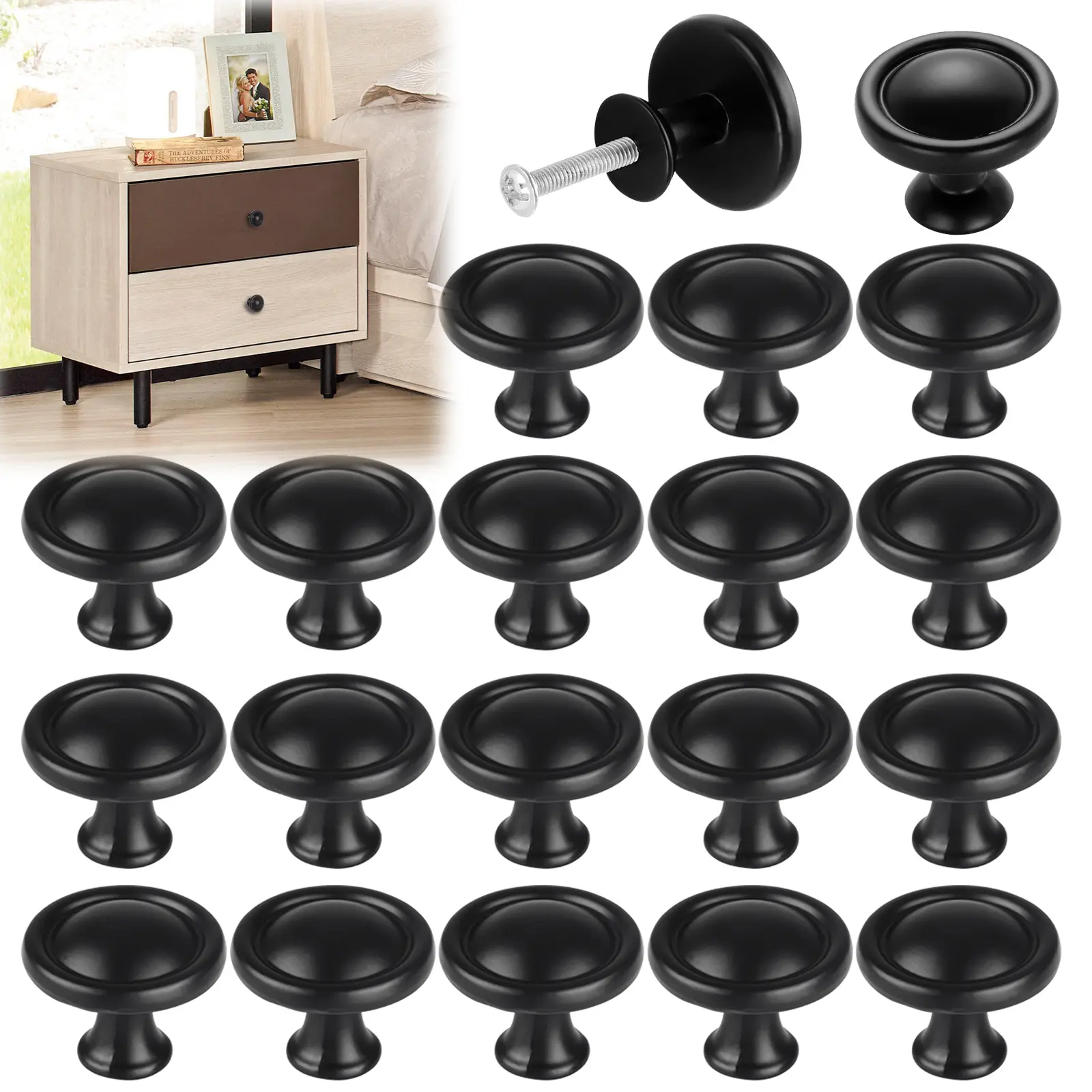 1.1 inch Matte Black Kitchen Cabinet Knobs Round Drawer Pulls Door Handles Dresser Knobs with Screws 1.1 inch Matte Black Kitchen Cabinet Knobs Round Drawer Pulls Door Handles Dresser Knobs with Screws