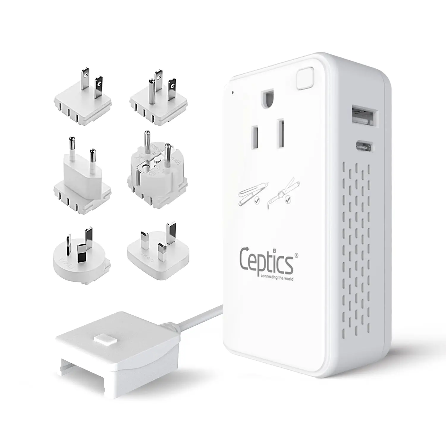 200W Compact Step Down Converter - 2 USA Outlets & 1 USB-A + 1 USB-C – AC 220V-240V to 110-120V Travel Voltage Converter - (PU-200C)