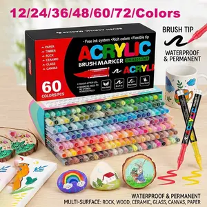 Acrylic Paint Markers Set, Automatic Ink-Control Soft Brush Tip Acrylic Paint Pens for Wood, Rock, Glass, Canvas, Stone, Fabric, Metal and Ceramic DIY Crafts, Art Supplies for Back to School, Halloween and Christmas Gifts